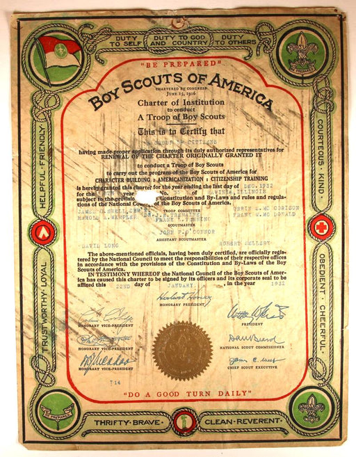 Boy Scout Troop Charter 1932
