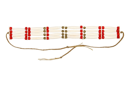 4 - Row Assembled Choker - Bone - Red Beads