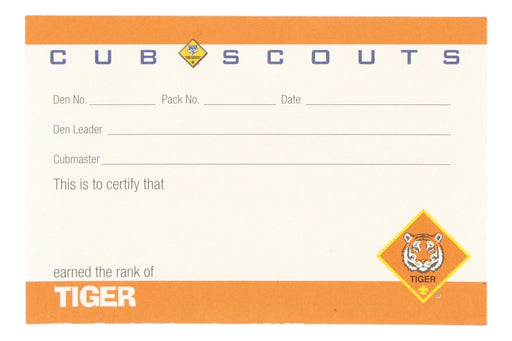 Tiger Pocket Certificate