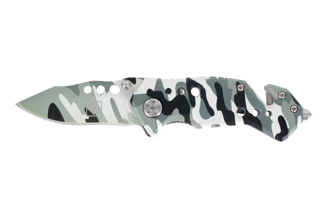 EMT Arctic Folding Knife - Arctic Camo Rescue Knife with Seat Belt Cutter