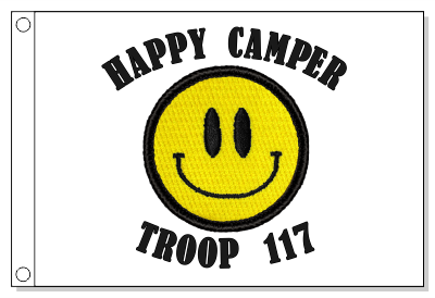 Happy Camper Smiley Patrol Flag - Black Border