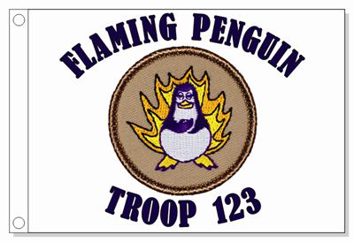 Flaming Penguin Patrol Flag - Purple