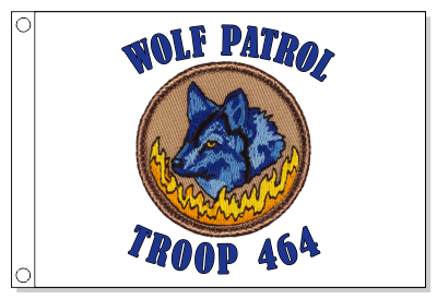 Blue Flaming Wolf Patrol Flag