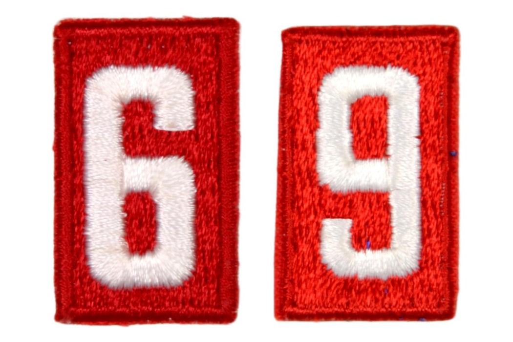 6 or 9 Unit Number White on Red Plain Back