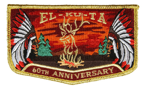 Lodge 520 El-Ku-Ta Flap S-77 60th Anniversary Gold Mylar Elk