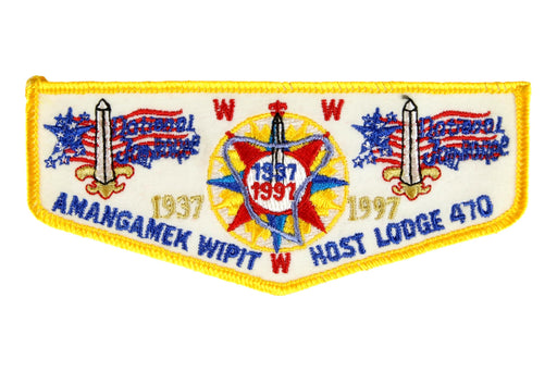 Lodge 470 Amangamek-Wipit Flap S-? Felt Background. 1997 National Jamboree