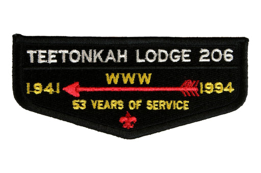 Lodge Teetonkah 206 Flap S-19.   53 years of Service