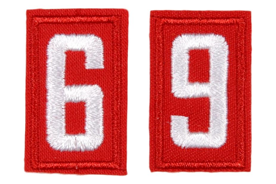 6 or 9 Unit Number White on Red Twill