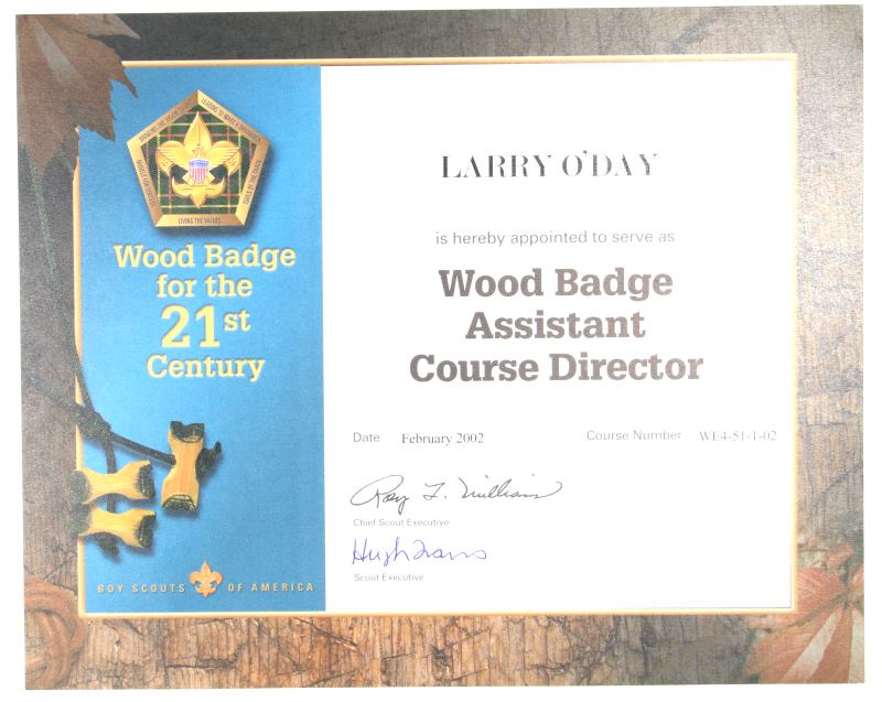 Wood Badge Assistant Course Director Certificate 2002