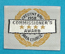 Crescent Bay Area Council 1958 Commissioner's Award Patch