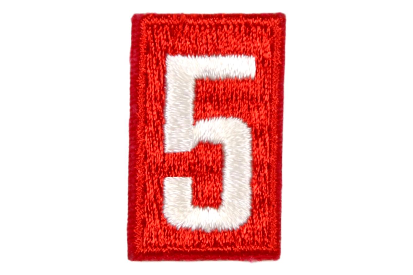 5 Unit Number White on Red Paper Back