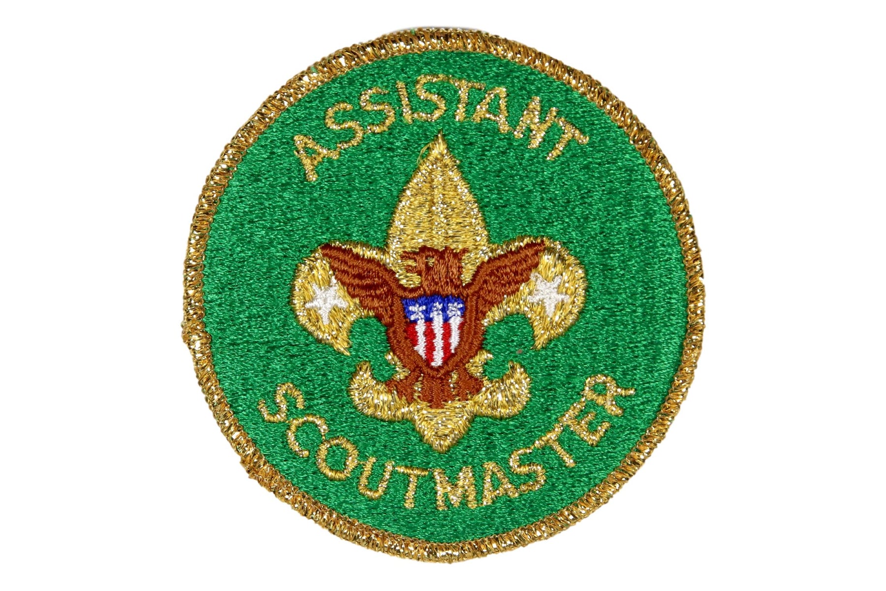 Assistant Scoutmaster Patch 1980s Gold Mylar Border Plastic Back