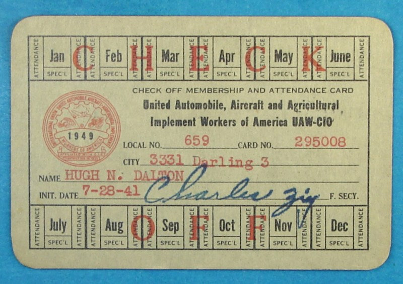 United Automobile, Aircraft and Agricultural Workers Card