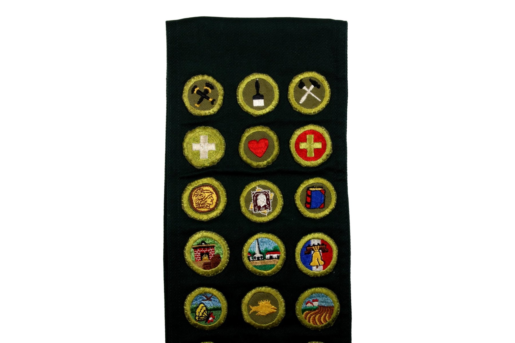 Merit Badge Sash 1950s Explorer with 26 Kahki Crimped Merit Badges