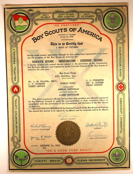 Boy Scout Troop Charter 1945