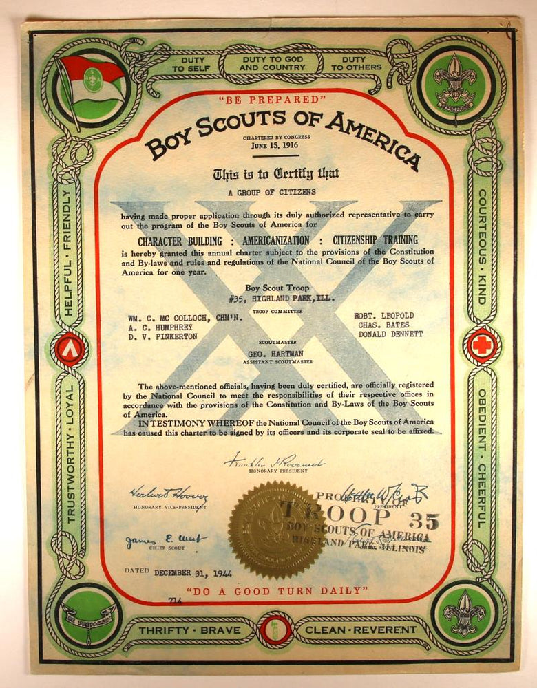 Boy Scout Troop Charter 1944