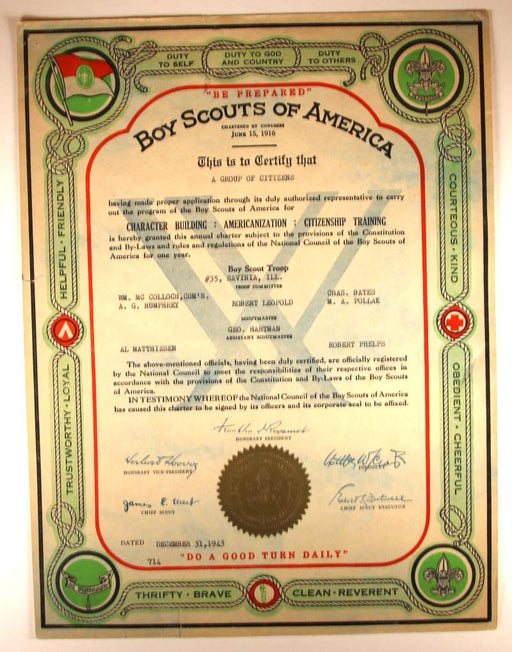 Boy Scout Troop Charter 1943