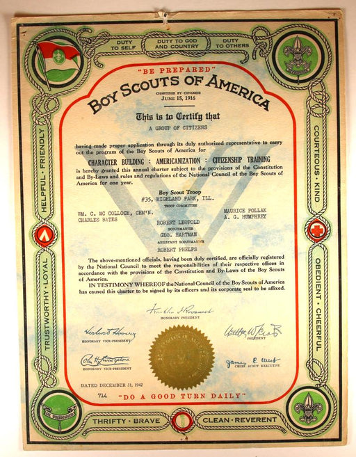 Boy Scout Troop Charter 1942