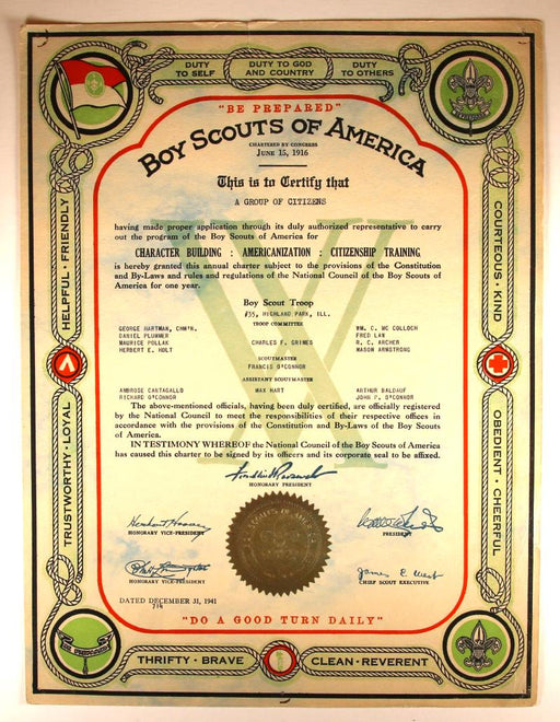 Boy Scout Troop Charter 1941