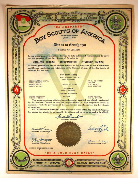 Boy Scout Troop Charter 1941