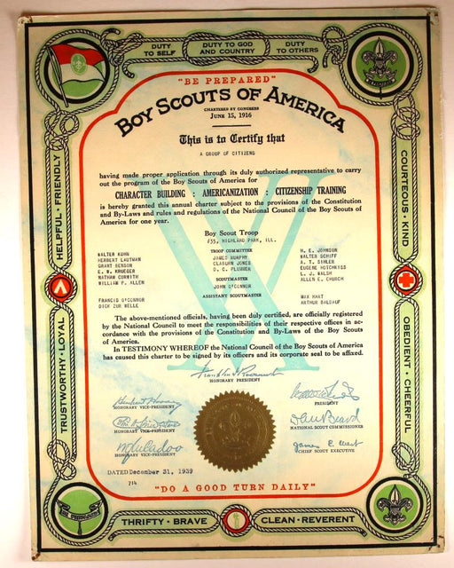 Boy Scout Troop Charter 1939