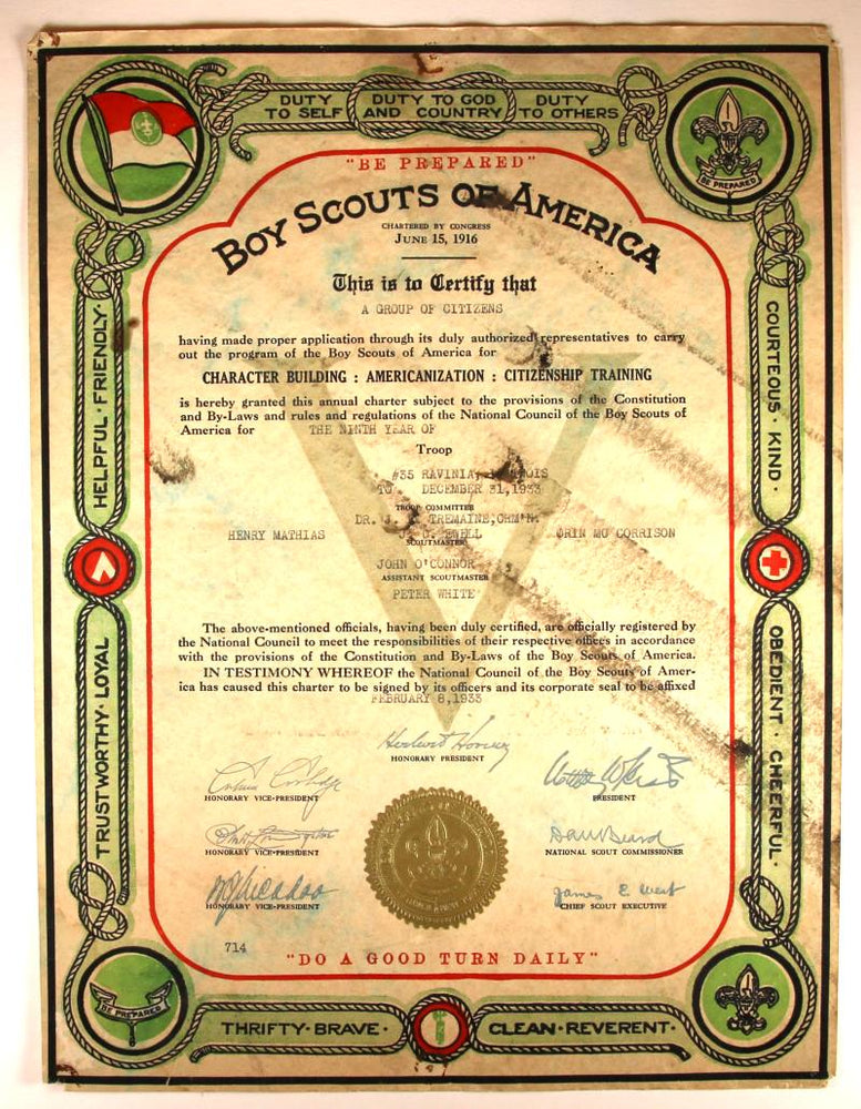 Boy Scout Troop Charter 1933
