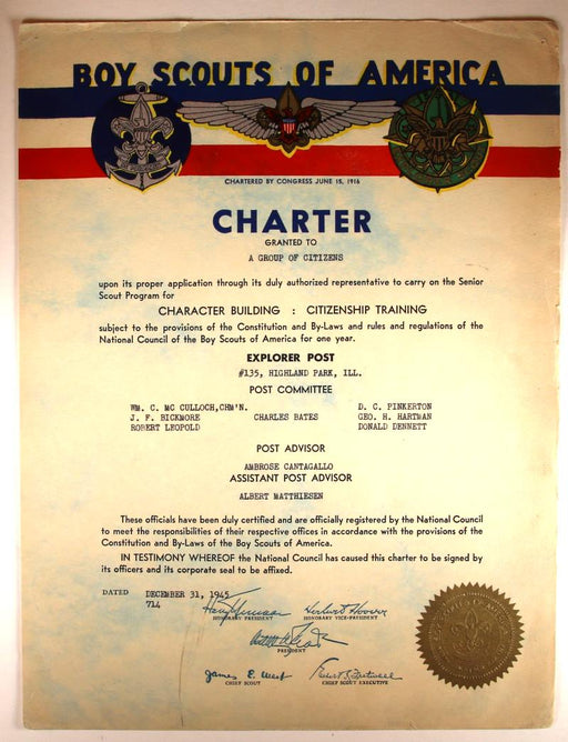 Explorer Post Charter 1945