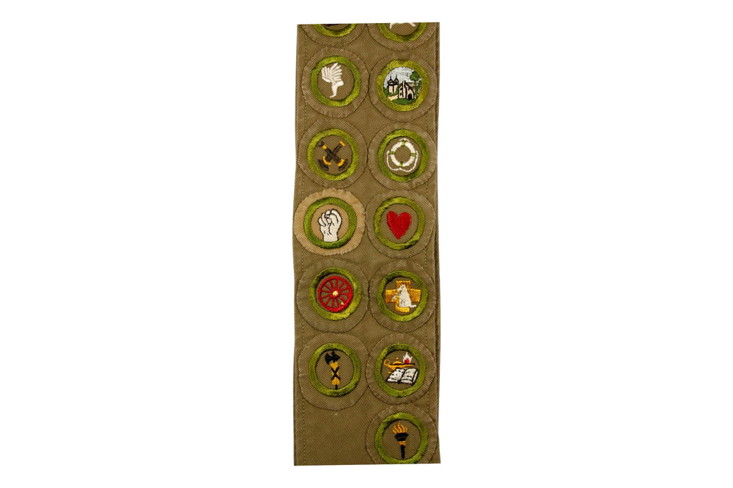 Merit Badge Sash 1930s with 19 Wide Border Tan Merit Badges