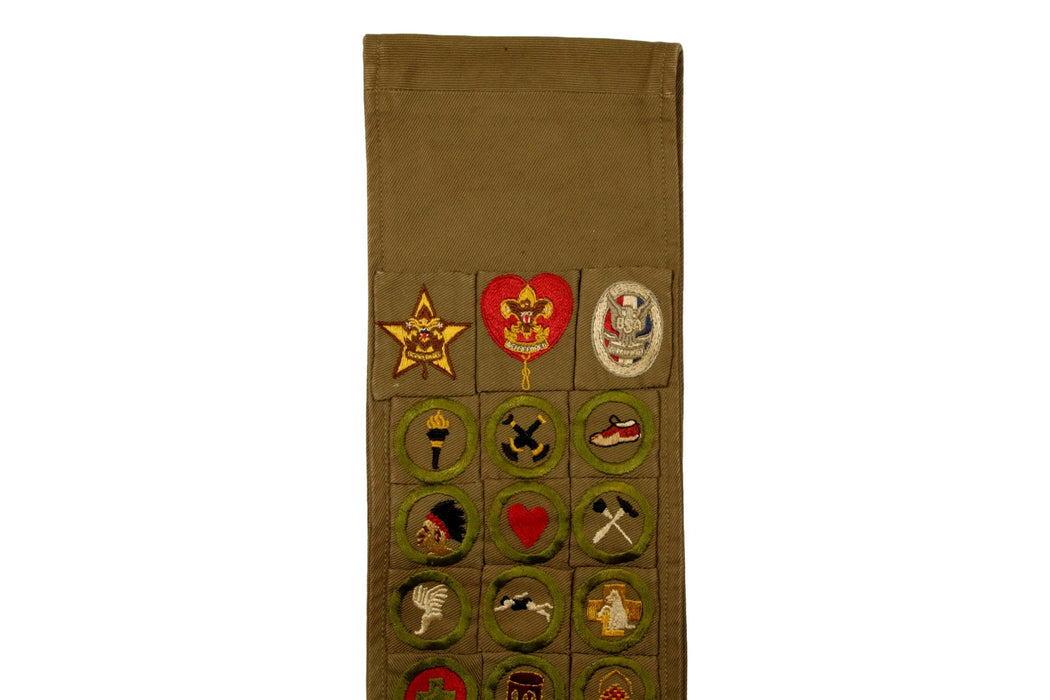 Merit Badge Sash 1920s with 39 Square Merit Badges and Star, Life, Eagle (Type1)
