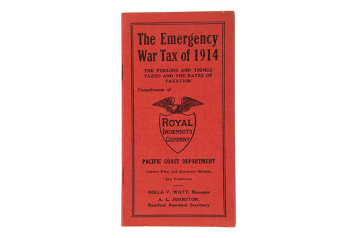 The Emergency War Tax of 1914 Booklet
