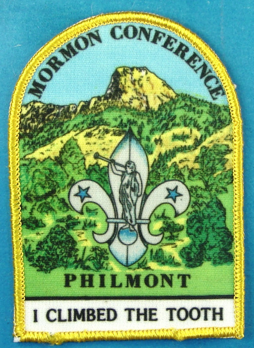 LDS Mormon Conference Philmont Patch Silk Screened Dome w/words Yellow Border