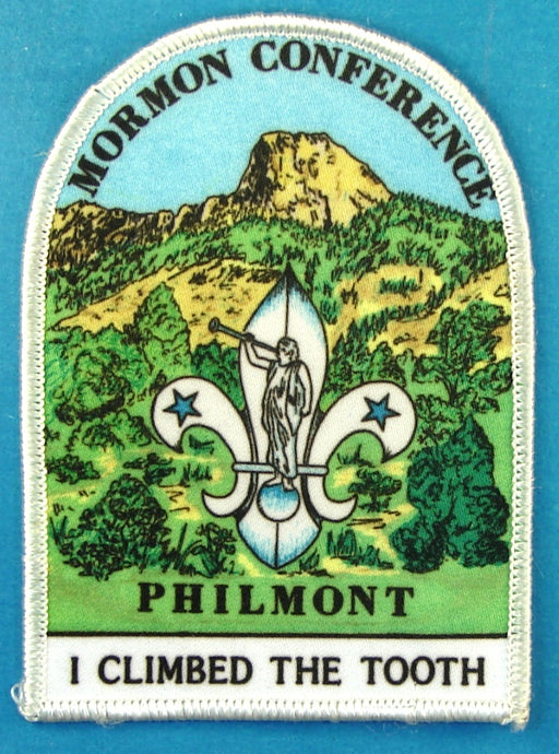 LDS Mormon Conference Philmont Patch Silk Screened Dome w/words White Border