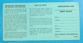 Merit Badge Application December 1957
