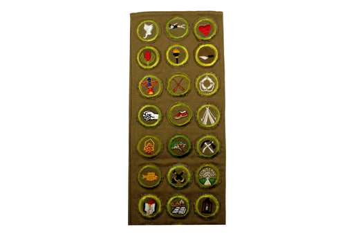 Merit Badge Sash 1930s-1940s Tan with 35 Tan Crimped Merit Badges