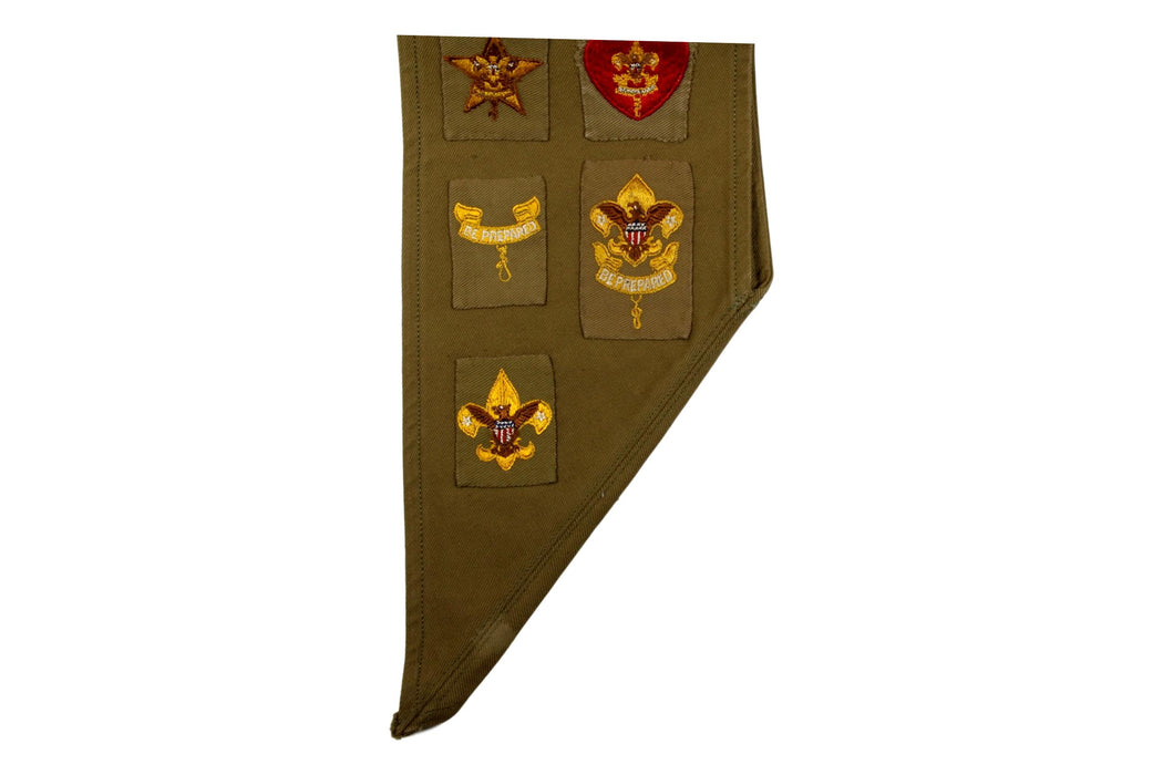 Merit Badge Sash 1930s-1940s Tan with 27 Tan Crimped Merit Badges