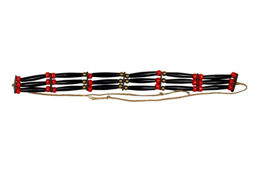 3 - Row Assembled Choker - Buffalo - Red Beads