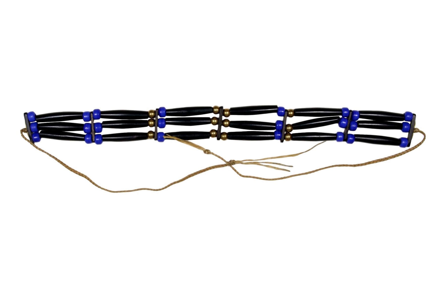 3 - Row Assembled Choker - Buffalo - Blue Beads
