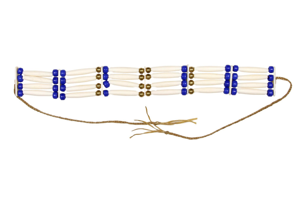 4 - Row Assembled Choker - Bone - Blue Beads