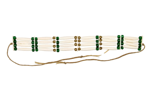 4 - Row Assembled Choker - Bone - Green Beads
