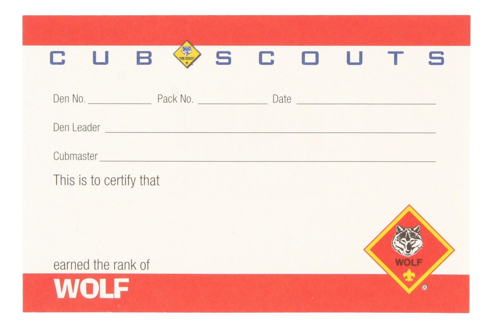 Wolf Pocket Certificate