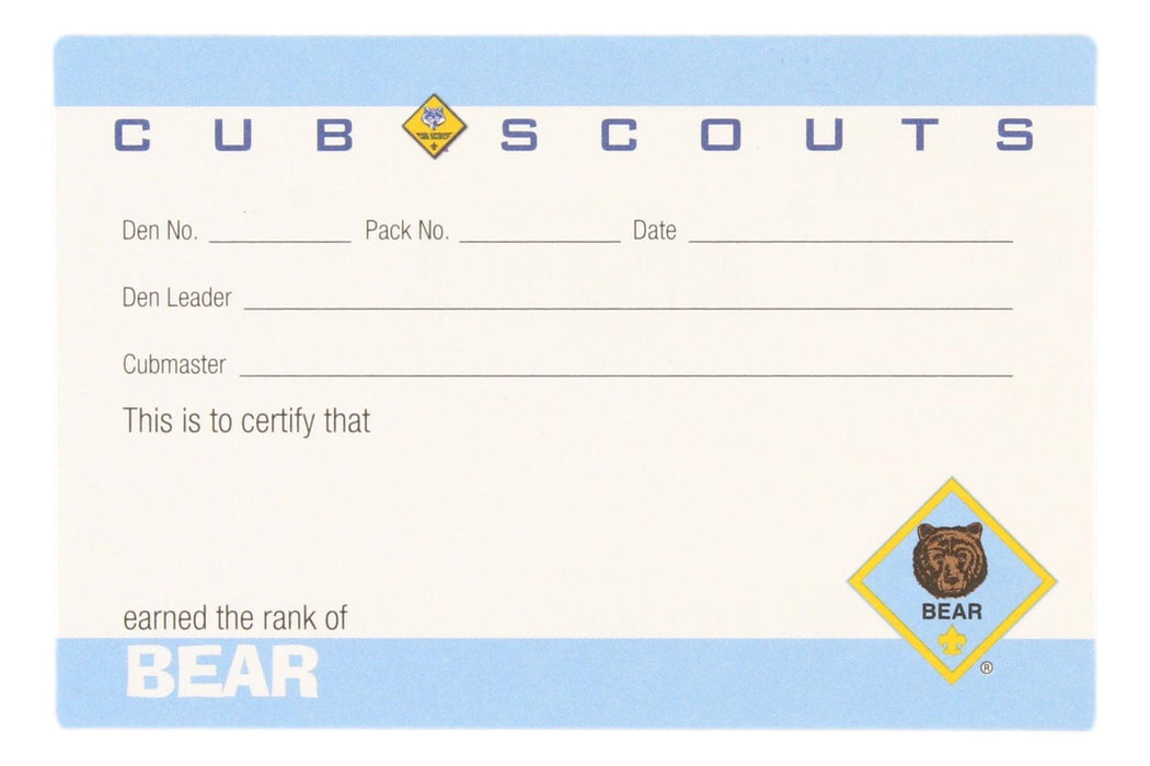Bear Pocket Certificate