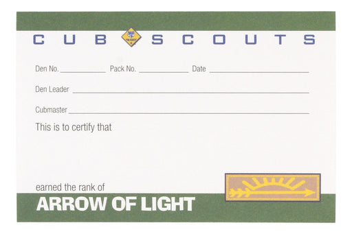 Arrow of Light Pocket Certificate