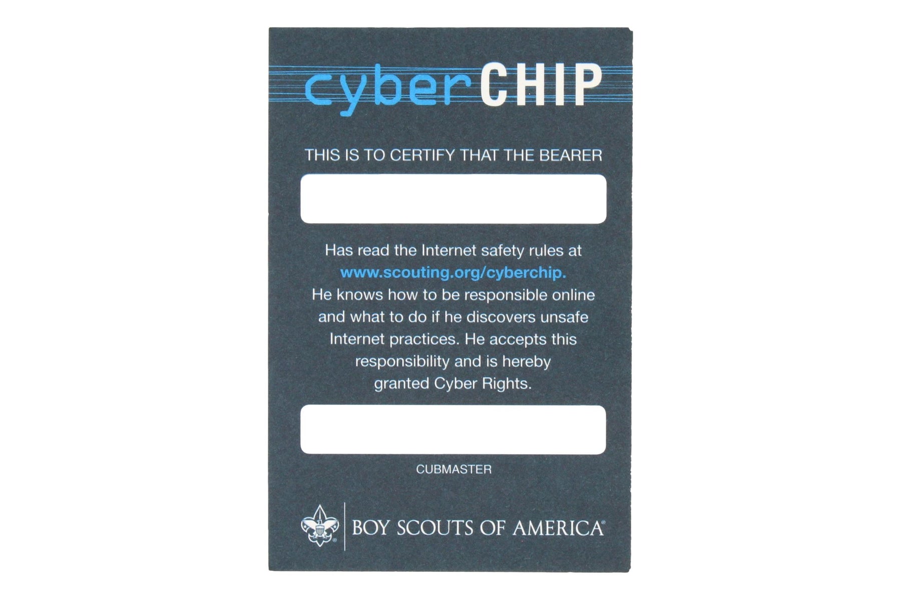 Cub Scout Cyber Chip Pocket Certificate