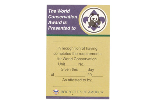 World Conservation Award Pocket Certificate