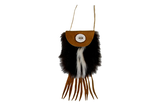 Medicine Bag Skunk with Brain Tanned Leather Two Stripes